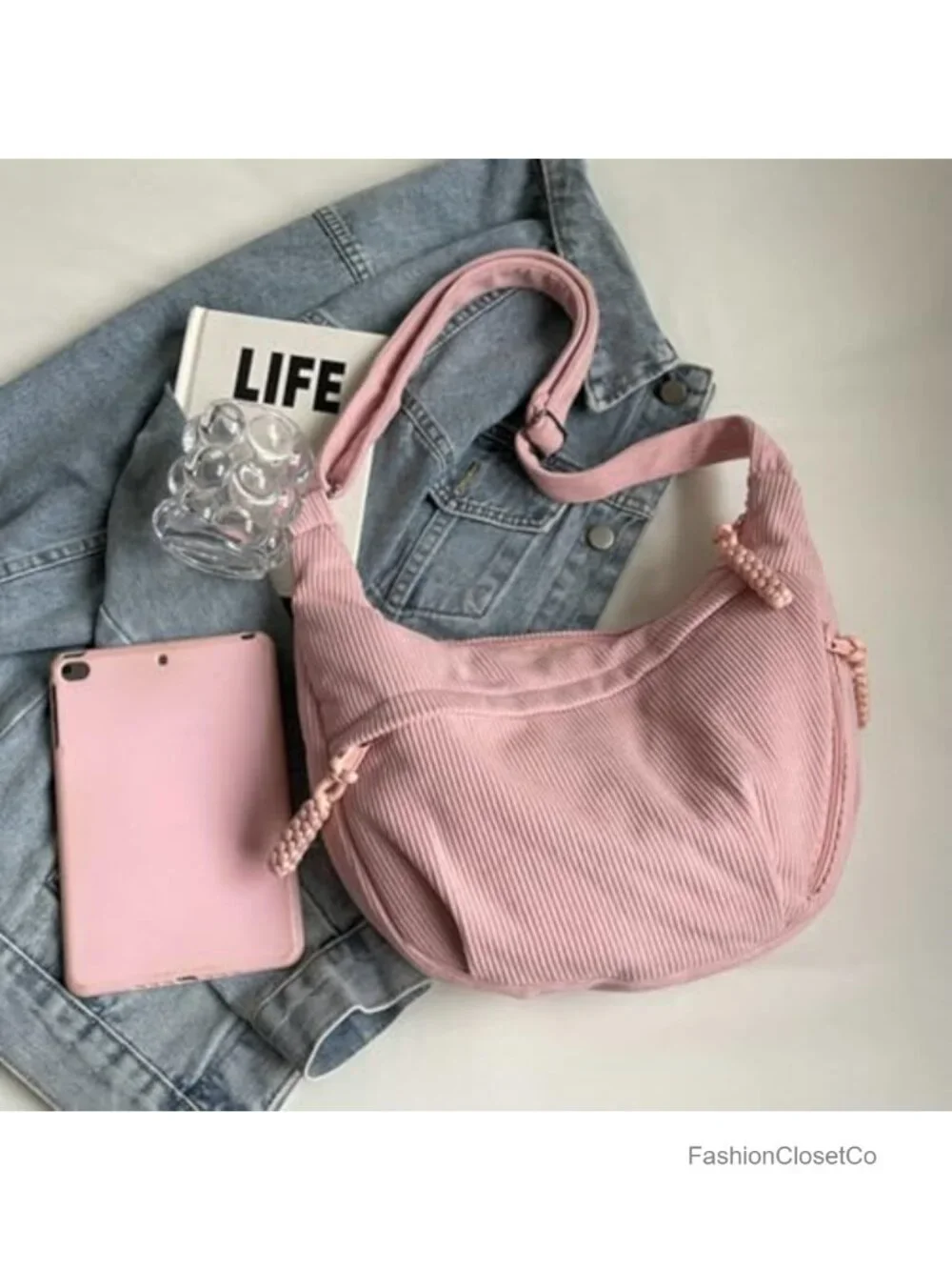 Retro Nylon Canvas Corduroy Hobo Crossbody Bag Crescent Shoulder Bag Slouchy
